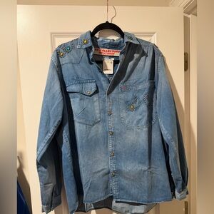 Dr. Collectors Hollywood Studded Denim Western Shirt 🔥 Size S Oversized
